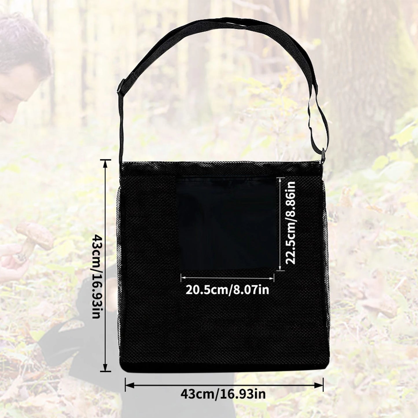 Mushroom Hunting Bag Mesh Foraging Pouch Harvesting Bag Collapsible Garden Fruit Gathering Mushroom Basket Black Foraging Bag