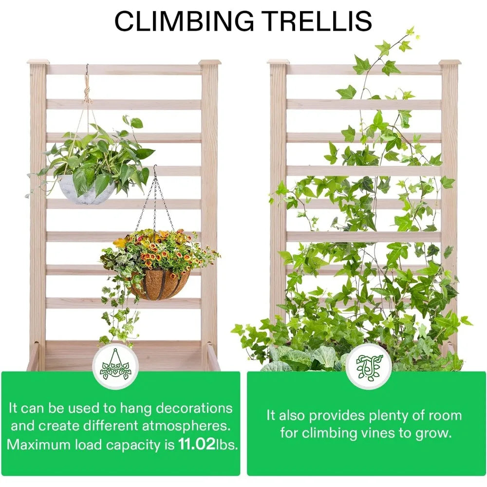 VIVOSUN Wooden Raised Garden Bed, 48 x 24 x 30 Inches, Outdoor Wood Planter Box with Gloves and a Liner, with Trellis for Vine