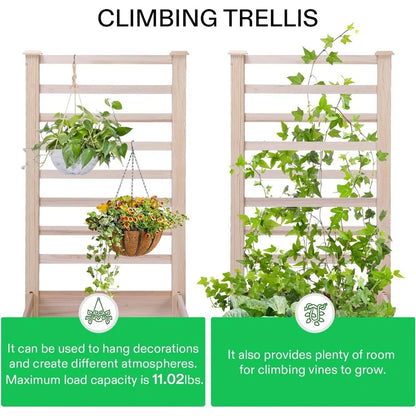 VIVOSUN Wooden Raised Garden Bed, 48 x 24 x 30 Inches, Outdoor Wood Planter Box with Gloves and a Liner, with Trellis for Vine