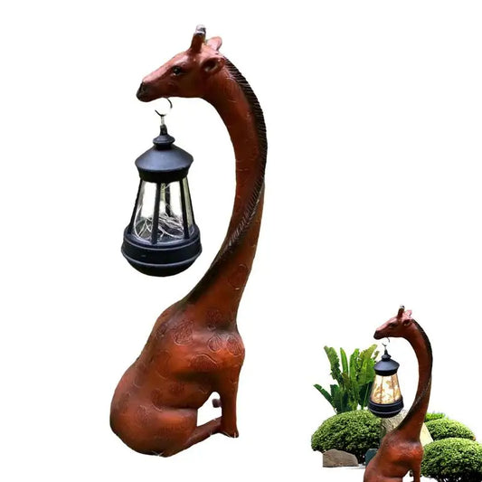 Solar Powered Garden Statues Giraffe Sculpture Figurines Outdoor Decorations Creative Resin Lighted Garden Decor Funny Ornament