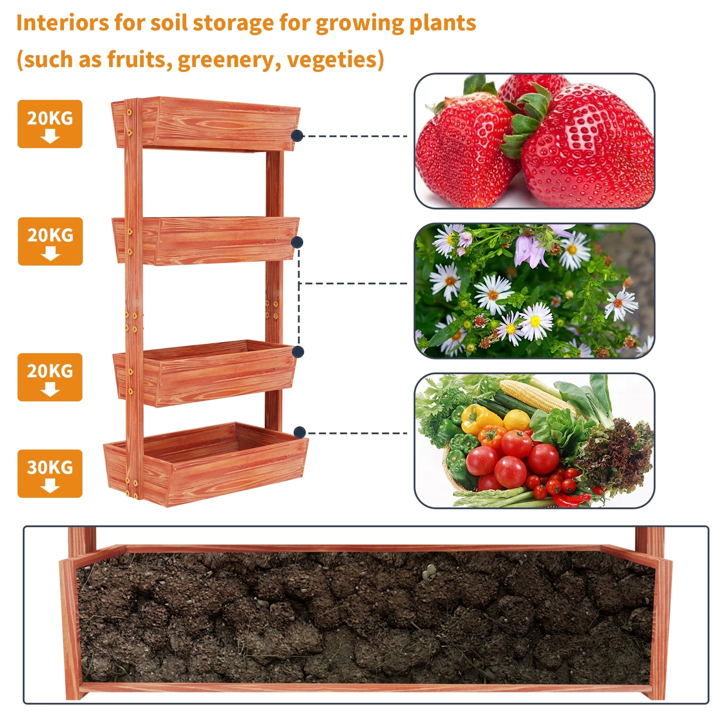 Extra Large 4Tier Raised Garden Bed Thicken Solid Wood Vertical Garden Elevated Planter Box Removable Container Box
