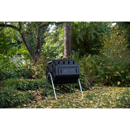 FCMP Outdoor IM4000 Dual Chamber Tumbling Composter Canadian-Made, 100% Recycled Resin - Outdoor Rotating Compost Tumbler Bin