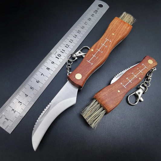 Outdoor Folding Mushroom Knife High Hardness Portable Survival Jungle Picking Tools Knives Wooden Knife Handle