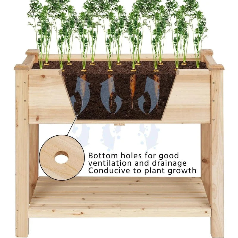 Yaheetech 34x18x30in Horticulture Raised Garden Bed Planter Box with Legs & Storage Shelf Wooden Elevated Vegetable Growing Bed