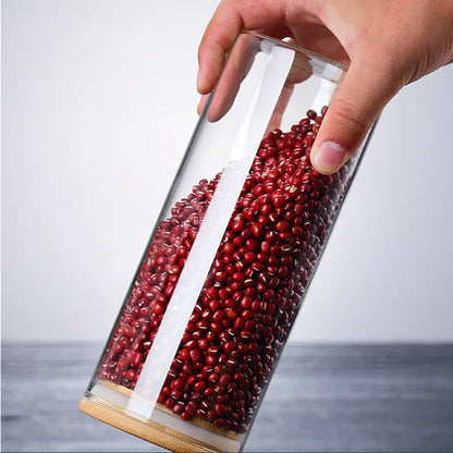 Glass Jar With Bamboo Lid Sealed Canister Food Storage Bottles Container Storage For Loose Tea Coffee Bean Kitchen Accessories