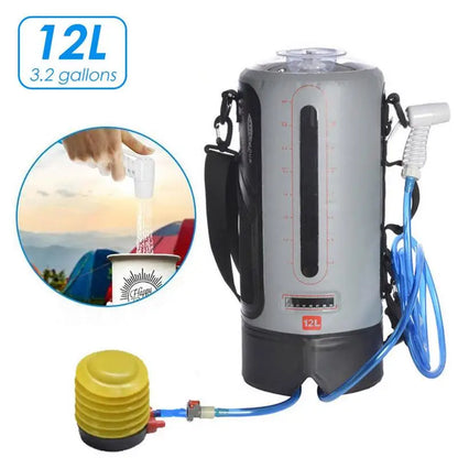 Portable Shower Bag For Camping 12L Portable Outdoor Shower With Foot-Pump Hot Water Support Water Level Window Waterproof