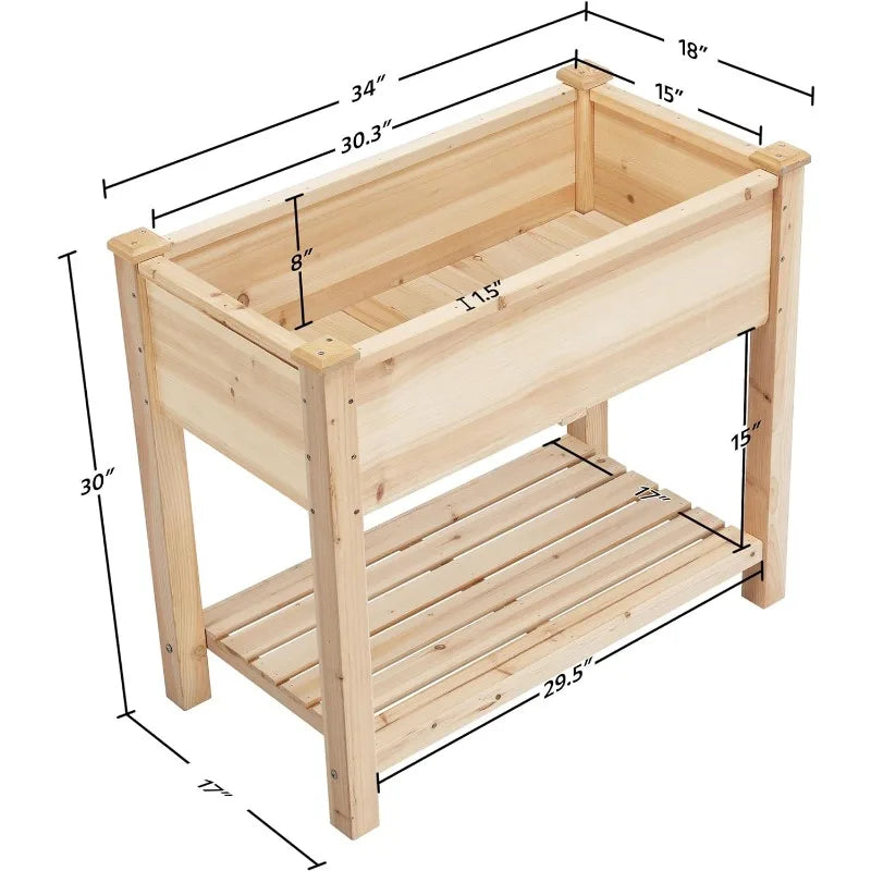 Yaheetech 34x18x30in Horticulture Raised Garden Bed Planter Box with Legs & Storage Shelf Wooden Elevated Vegetable Growing Bed