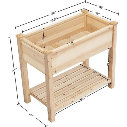 Yaheetech 34x18x30in Horticulture Raised Garden Bed Planter Box with Legs & Storage Shelf Wooden Elevated Vegetable Growing Bed