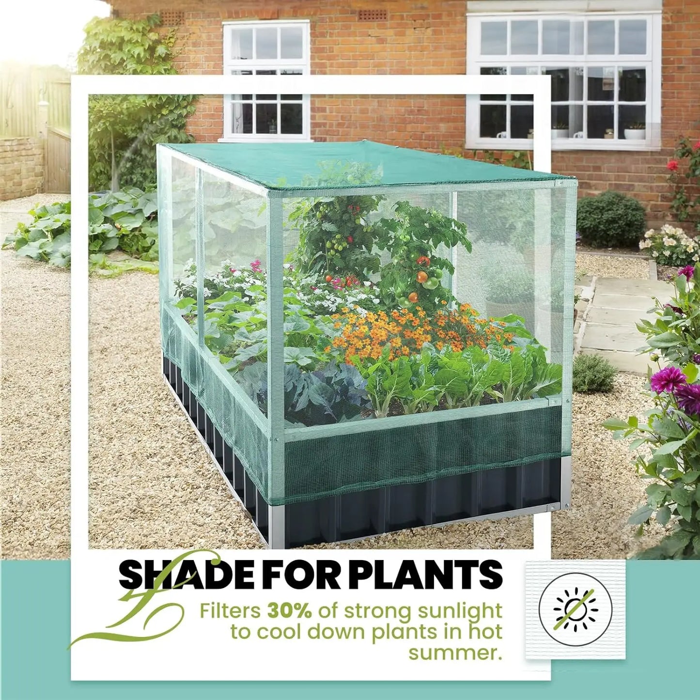 KING BIRD 68" x 36" x 34.6" Raised Garden Bed with Garden Anti-Bird Protection Netting Structure Galvanized Steel Metal Planter