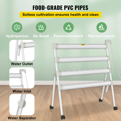 VEVOR Hydroponics Growing System Food-Grade PVC-U Pipes 4 Layers Indoor Planting Kits with Sponge for Fruits Vegetables Herb