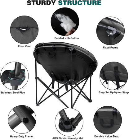 unp Camping Moon Chair, Portable Folding Sofa Chair, Easy Set Up Patio Chair Lawn Seat Camping Stool Chair for Hunting, Fishing,