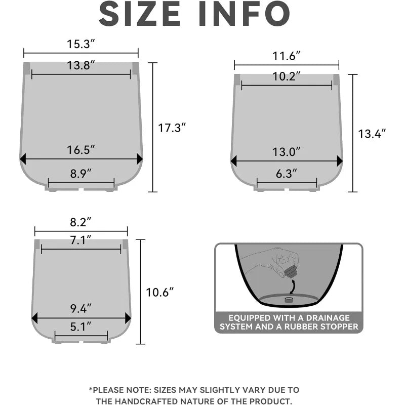 15.3"+11.6"+8.2" Dia Round Concrete Planter, Large Outdoor Indoor Planter Pots Containers with Drainage Holes and Rubber Plug