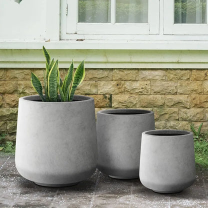 15.3"+11.6"+8.2" Dia Round Concrete Planter, Large Outdoor Indoor Planter Pots Containers with Drainage Holes and Rubber Plug