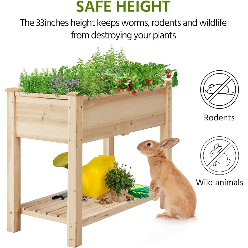 Yaheetech 34x18x30in Horticulture Raised Garden Bed Planter Box with Legs & Storage Shelf Wooden Elevated Vegetable Growing Bed