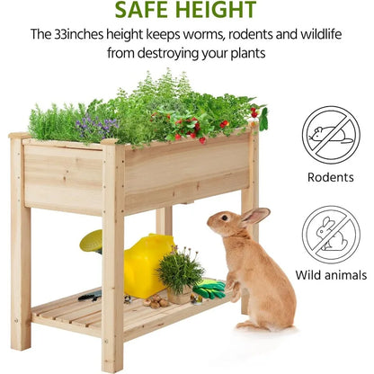 Yaheetech 34x18x30in Horticulture Raised Garden Bed Planter Box with Legs & Storage Shelf Wooden Elevated Vegetable Growing Bed