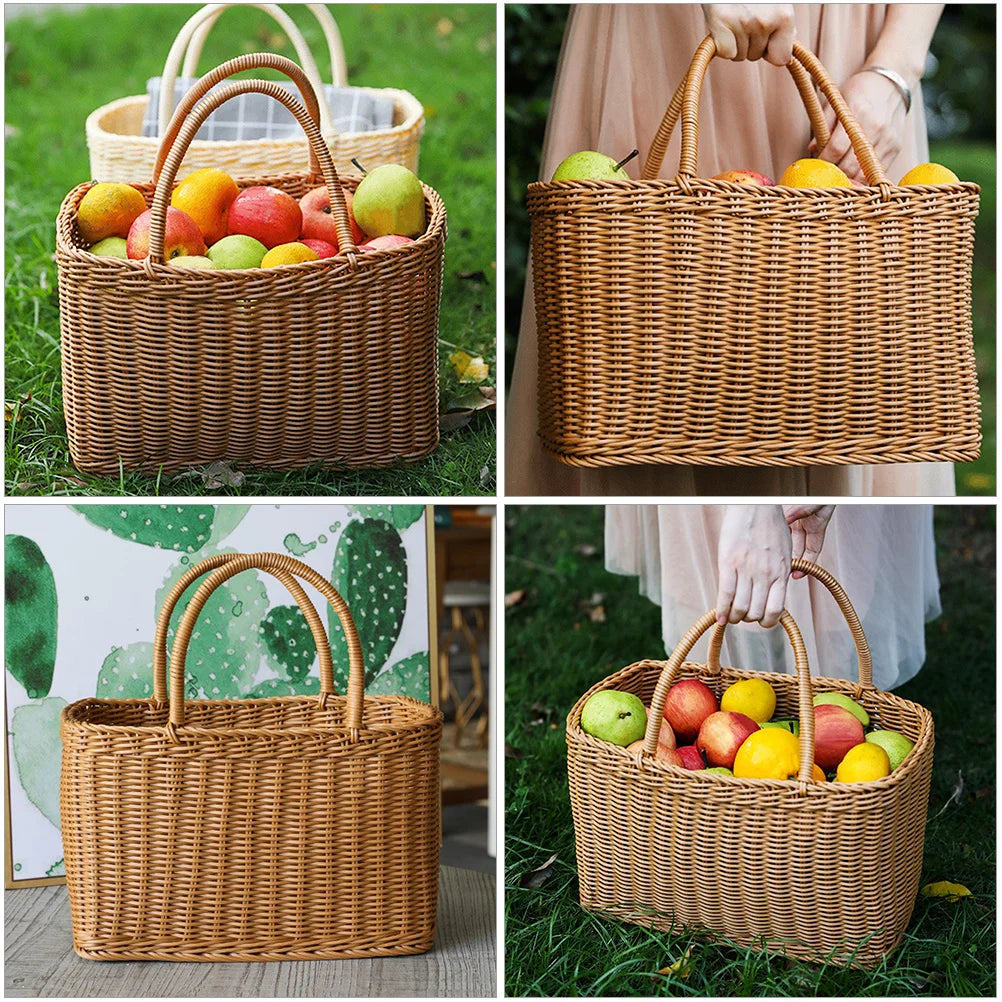 Woven Picnic Baskets Handmade Wicker Basket with Handle Flower Arrangement Basket Shopping Storage Hamper Basket
