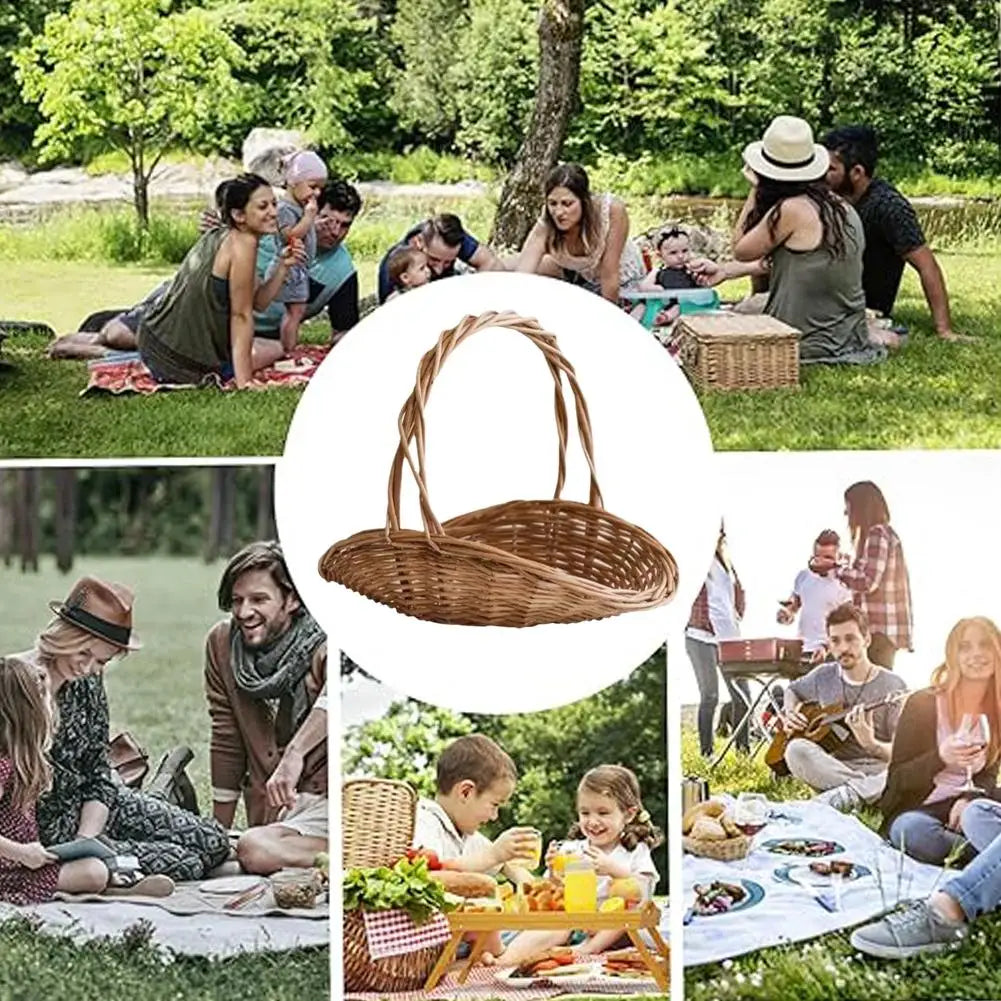 Flower Basket Straw Hand-woven Wicker Flower Portable Storage Basket Picnic Bamboo Rattan Fruit Picking Basket