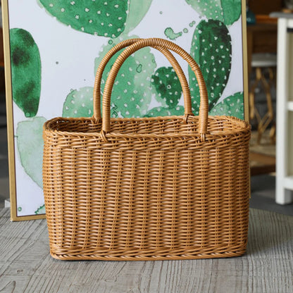 Woven Picnic Baskets Handmade Wicker Basket with Handle Flower Arrangement Basket Shopping Storage Hamper Basket