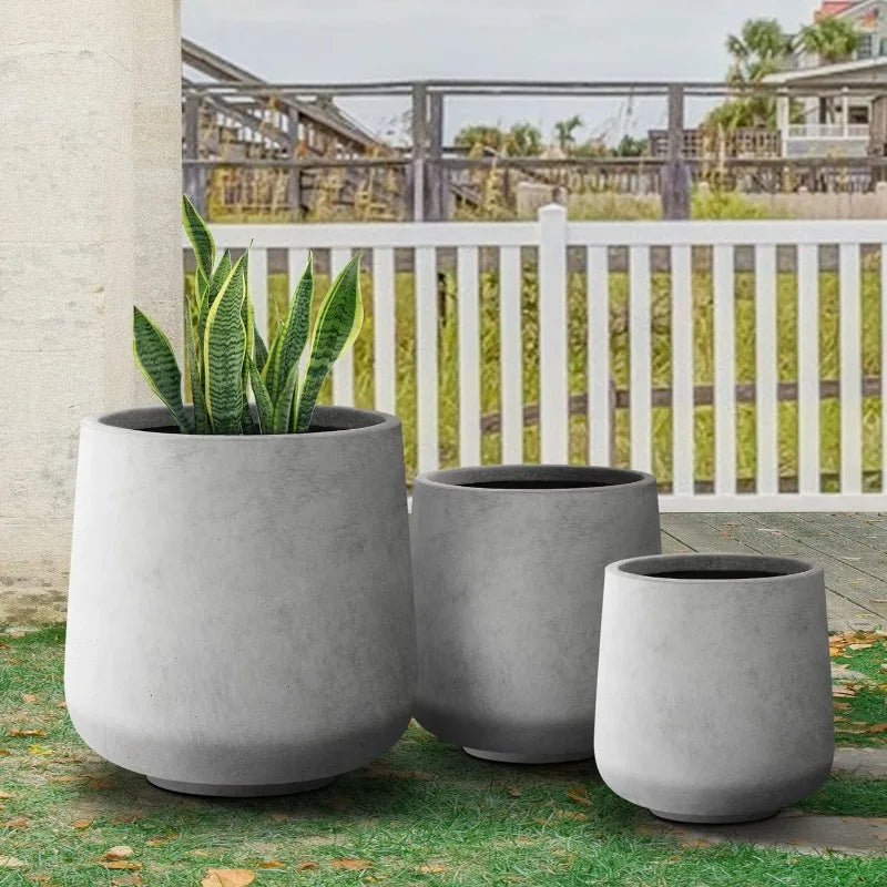 15.3"+11.6"+8.2" Dia Round Concrete Planter, Large Outdoor Indoor Planter Pots Containers with Drainage Holes and Rubber Plug