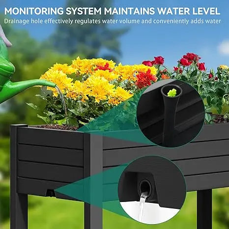 Outdoor Large Resin Patio Planter Box Stand Elevated Raised Garden Bed w/ Wheels  plant shelves  plant stands for Plants