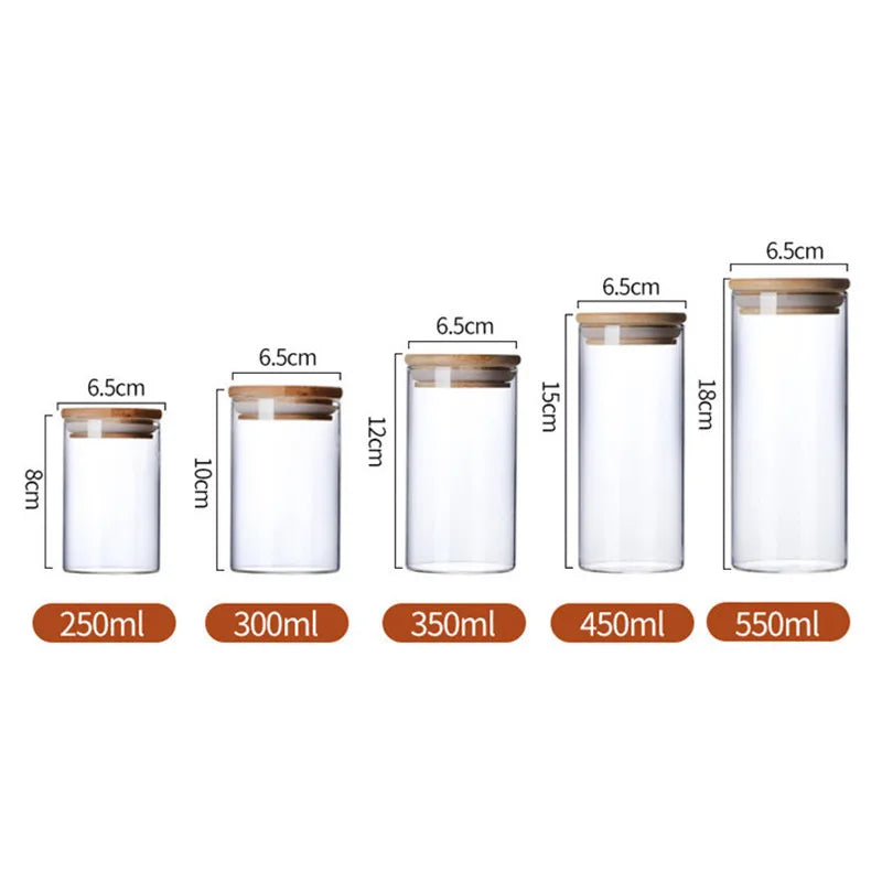 Glass Jar With Bamboo Lid Sealed Canister Food Storage Bottles Container Storage For Loose Tea Coffee Bean Kitchen Accessories
