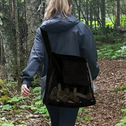 Mushroom Hunting Bag Mesh Foraging Pouch Harvesting Bag Collapsible Garden Fruit Gathering Mushroom Basket Black Foraging Bag