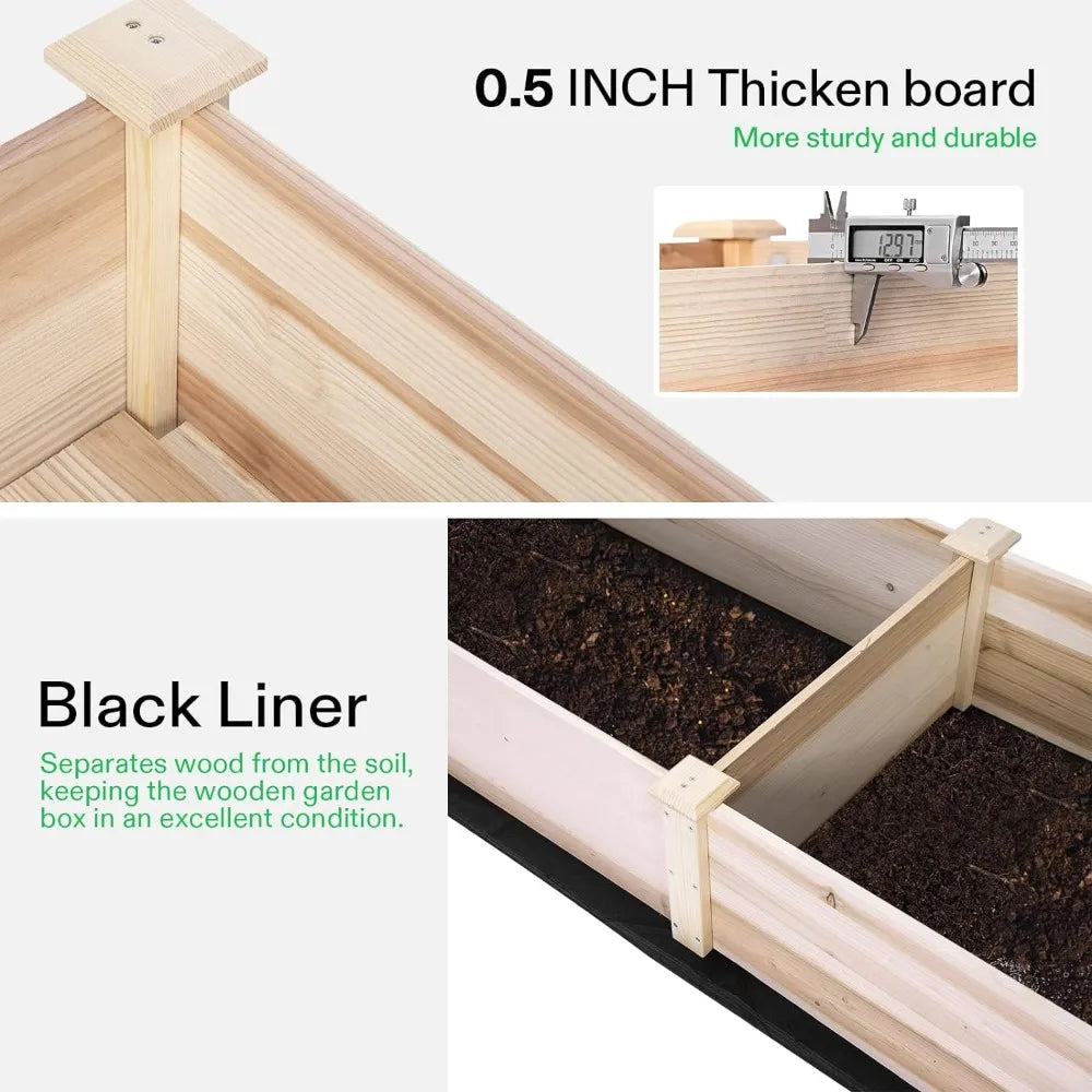 VIVOSUN Wooden Raised Garden Bed, 48 x 24 x 30 Inches, Outdoor Wood Planter Box with Gloves and a Liner, with Trellis for Vine