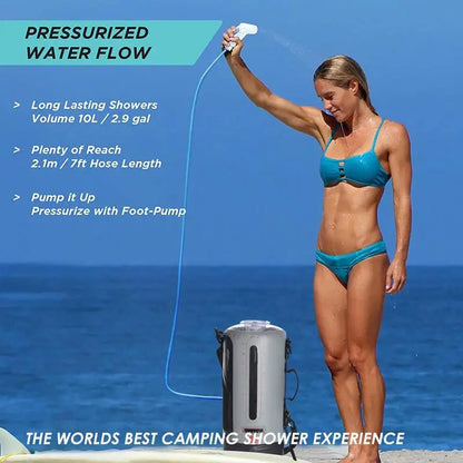 Portable Shower Bag For Camping 12L Portable Outdoor Shower With Foot-Pump Hot Water Support Water Level Window Waterproof