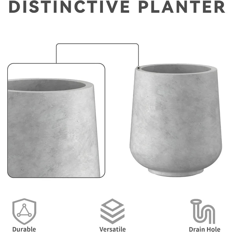 15.3"+11.6"+8.2" Dia Round Concrete Planter, Large Outdoor Indoor Planter Pots Containers with Drainage Holes and Rubber Plug