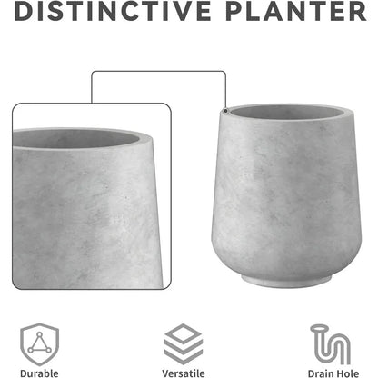 15.3"+11.6"+8.2" Dia Round Concrete Planter, Large Outdoor Indoor Planter Pots Containers with Drainage Holes and Rubber Plug