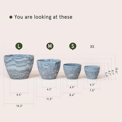 14.2/11.3/8.6 Inch Planters,Set of 3 Indoor/Outdoor Round Planters,Grey Tree Planters,Plant Container with Drain Holes