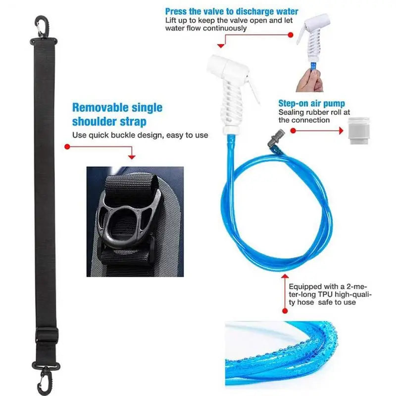 Portable Shower Bag For Camping 12L Portable Outdoor Shower With Foot-Pump Hot Water Support Water Level Window Waterproof