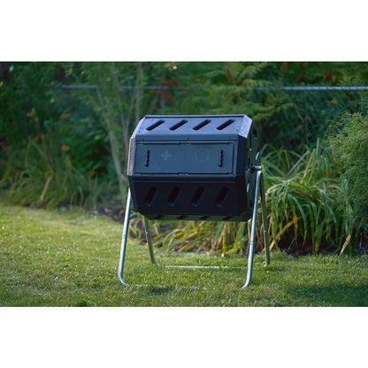 FCMP Outdoor IM4000 Dual Chamber Tumbling Composter Canadian-Made, 100% Recycled Resin - Outdoor Rotating Compost Tumbler Bin