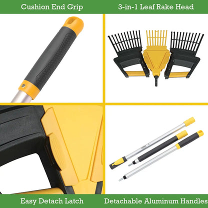 Expert Gardener 3-in-1 Leaf Rake, Functions as 30in Leaf Rake, 7in Shrub Rake or Leaf Scoops