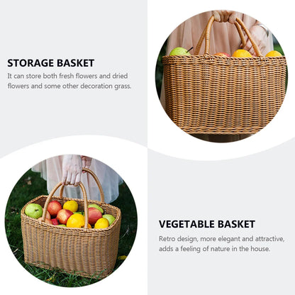 Woven Picnic Baskets Handmade Wicker Basket with Handle Flower Arrangement Basket Shopping Storage Hamper Basket