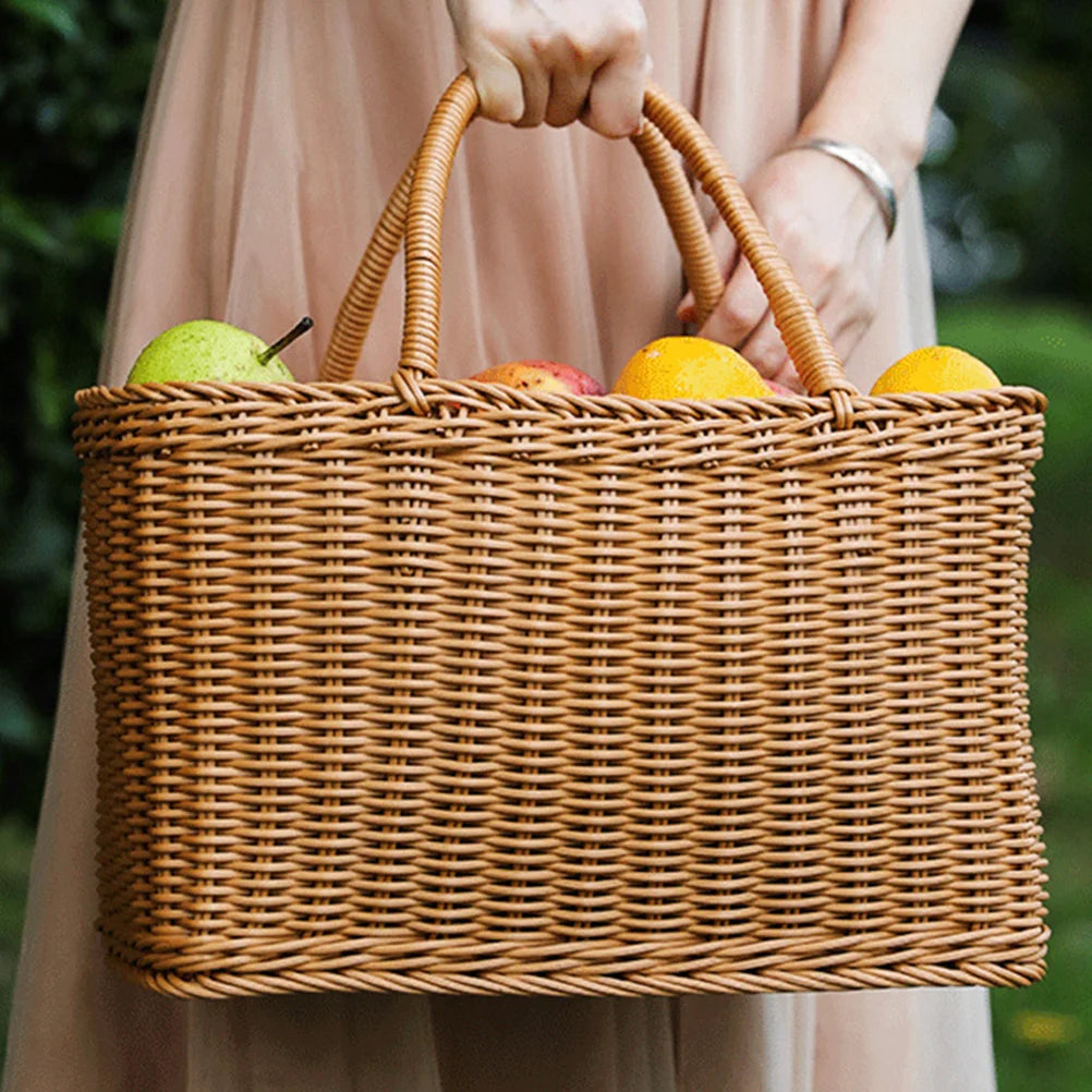 Woven Picnic Baskets Handmade Wicker Basket with Handle Flower Arrangement Basket Shopping Storage Hamper Basket