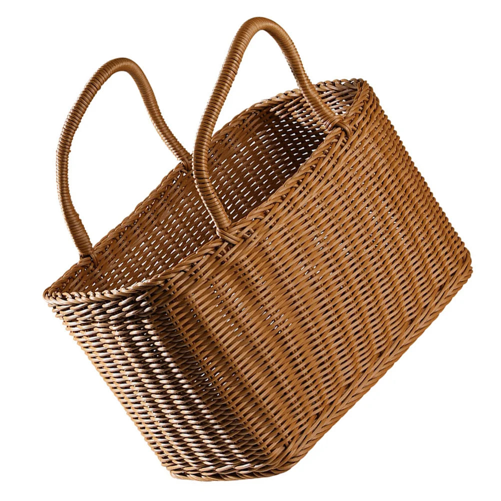 Woven Picnic Baskets Handmade Wicker Basket with Handle Flower Arrangement Basket Shopping Storage Hamper Basket