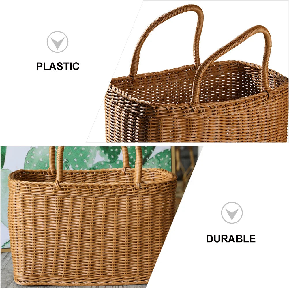 Woven Picnic Baskets Handmade Wicker Basket with Handle Flower Arrangement Basket Shopping Storage Hamper Basket