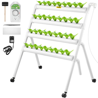 VEVOR Hydroponics Growing System Food-Grade PVC-U Pipes 4 Layers Indoor Planting Kits with Sponge for Fruits Vegetables Herb