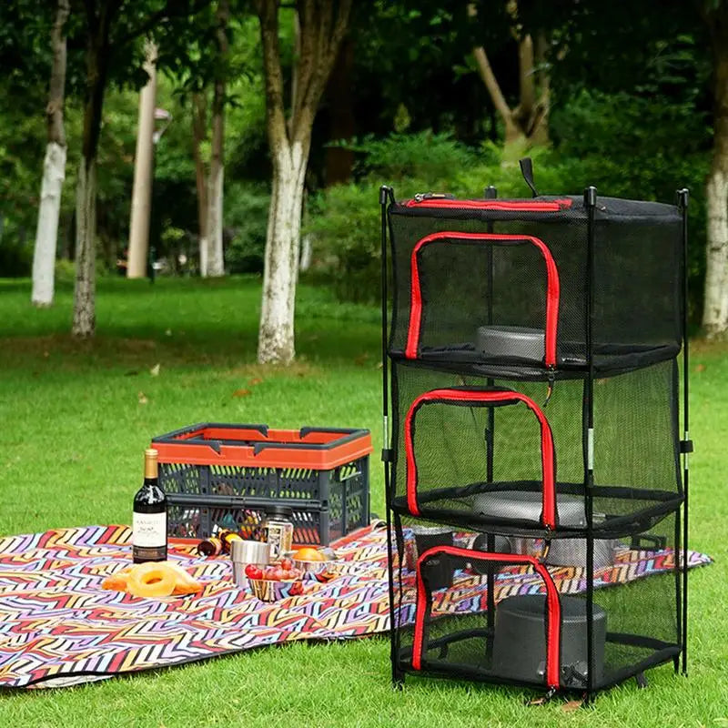 3/4 Layers Drying Folding Net Foldable Hanging Mesh Anti-insect Drying Storage Net Rack Camping Sun-dried Fish Drying Net Rack
