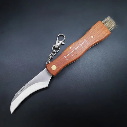 Outdoor Folding Mushroom Knife High Hardness Portable Survival Jungle Picking Tools Knives Wooden Knife Handle