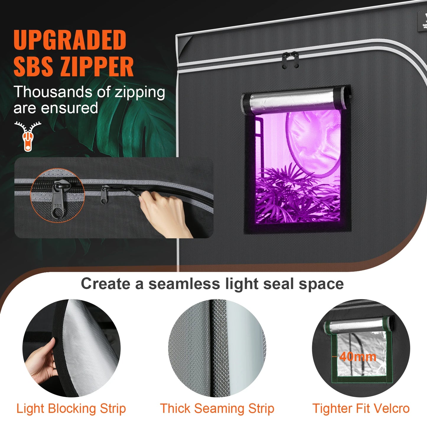 VEVOR Grow Tent High Reflective 2000D Mylar Hydroponic Growing Tent Enclosed Greenhouse for Indoor Plants Growing Observation