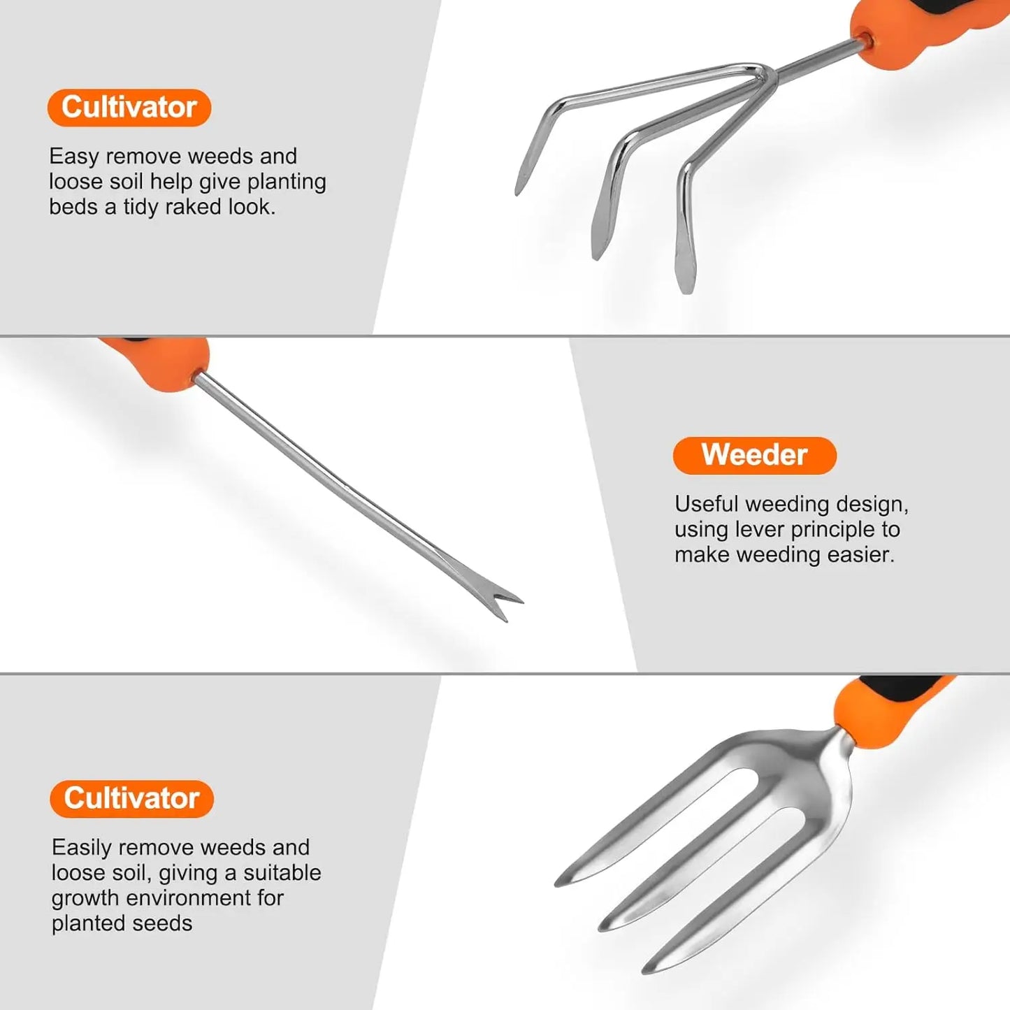 Garden Tool Set,Stainless Steel Heavy Duty Gardening Tool Set, with Non-Slip Rubber Grip, Storage Tote Bag, Outdoor Hand Tools